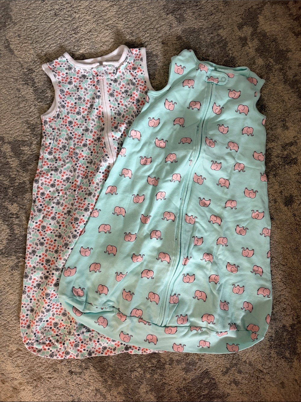 Sleeveless Mint Elephant Print Kids Sleep Sack with Floral Option